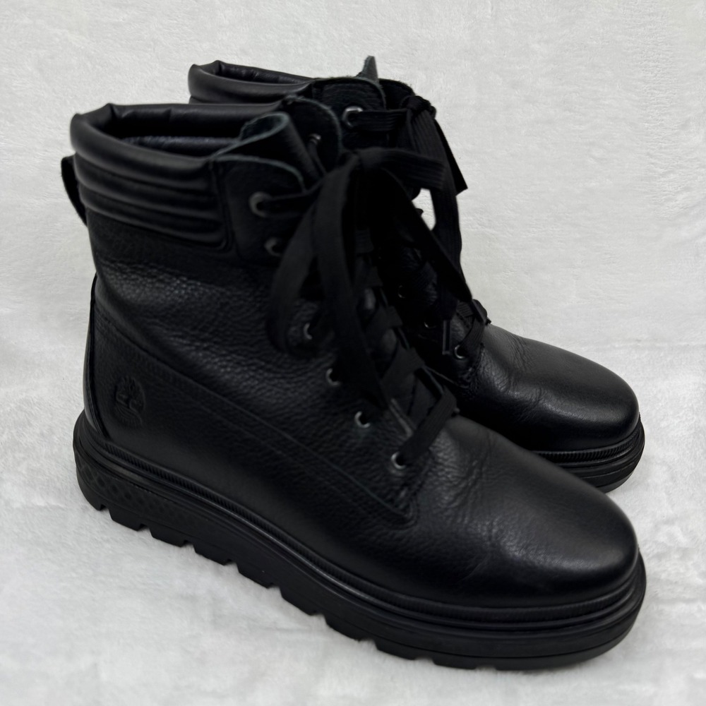 Timberland Ray City 6 Inch Black Leather Combat Boots Womens 8.5 A2JNY ReBOTL